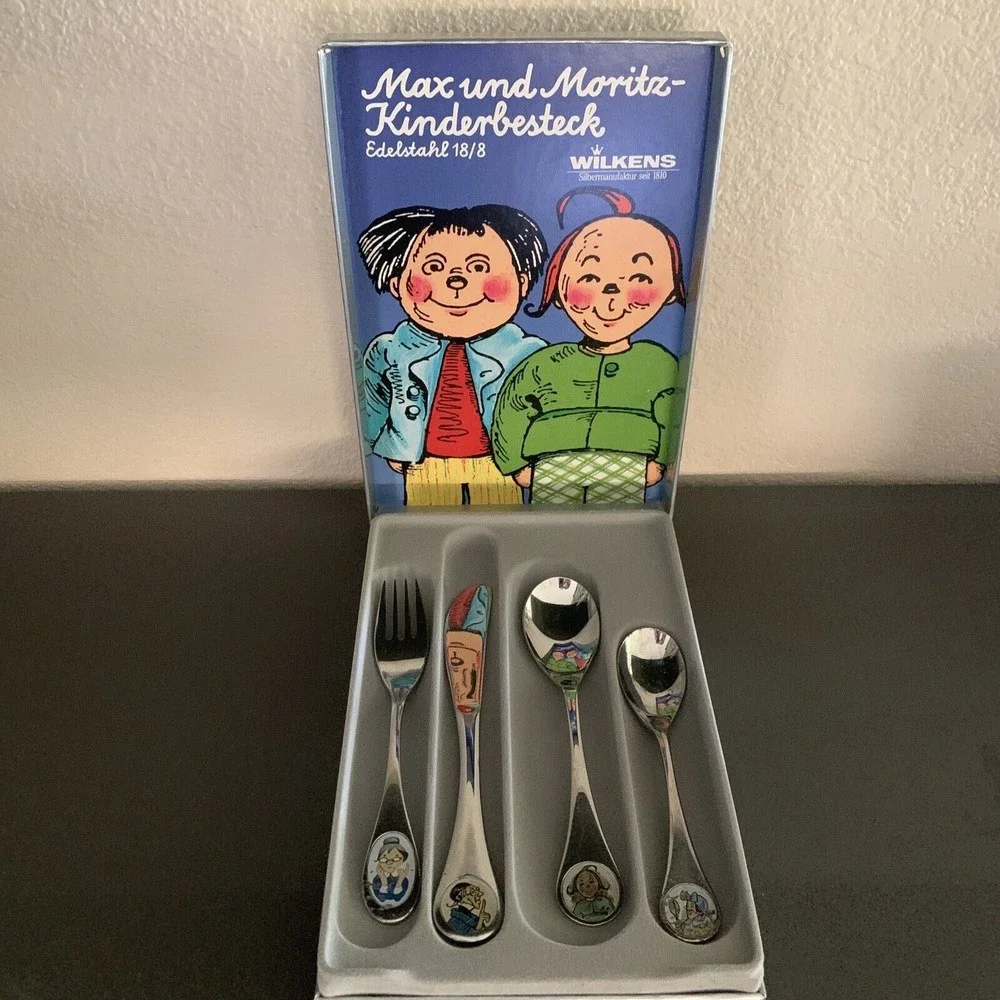 WILKENS Max & Moritz 4pc flatware set KINDERBESTECK EDELSTAHL 18/8 fork spoons